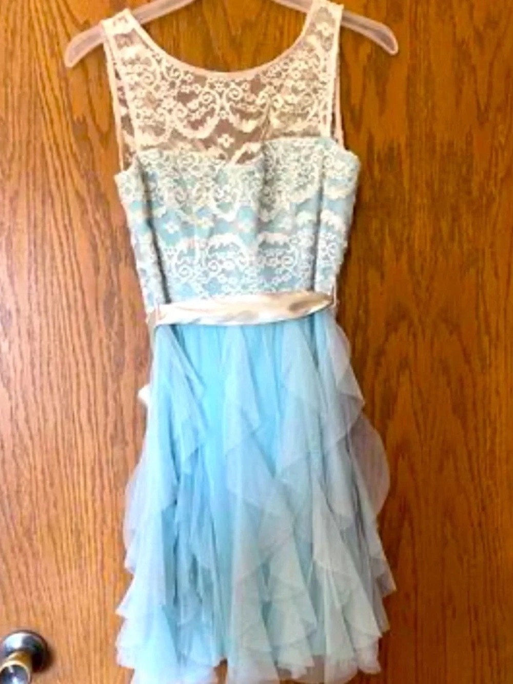 Coach Blue and Cream Lace Tulle Dress